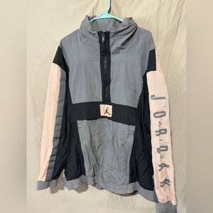 Men's Nike Air Jordan Wings Windwear Pullover Hooded Jacket XXL Gray Pink
